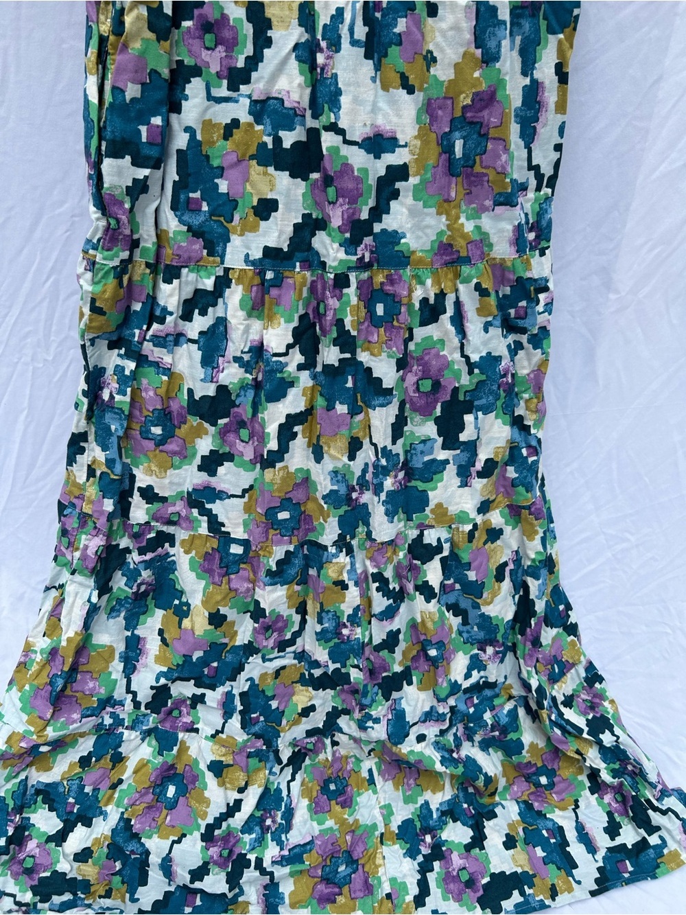 Floral Tiered ruffle Maxi Dress in Teal, Purple & Mustard Cottagecore - Picture 6 of 7